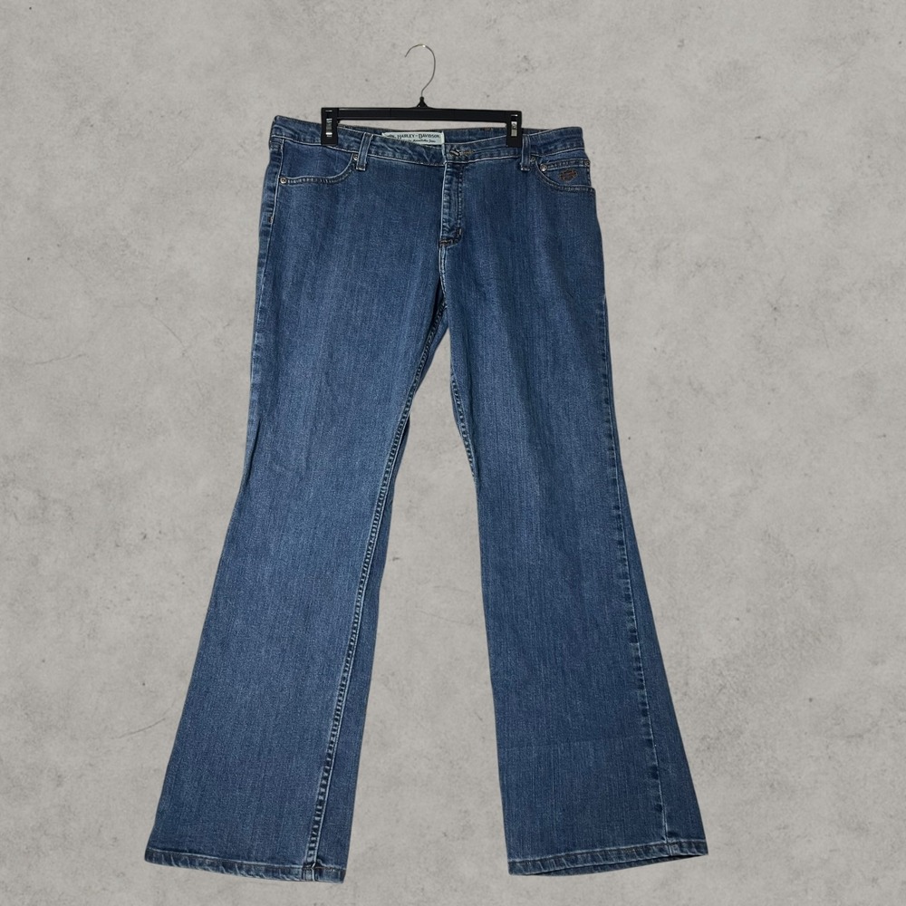 Harley-Davidson Womens Bootcut Jeans Medium Wash Blue Denim Embroidered Logo 14